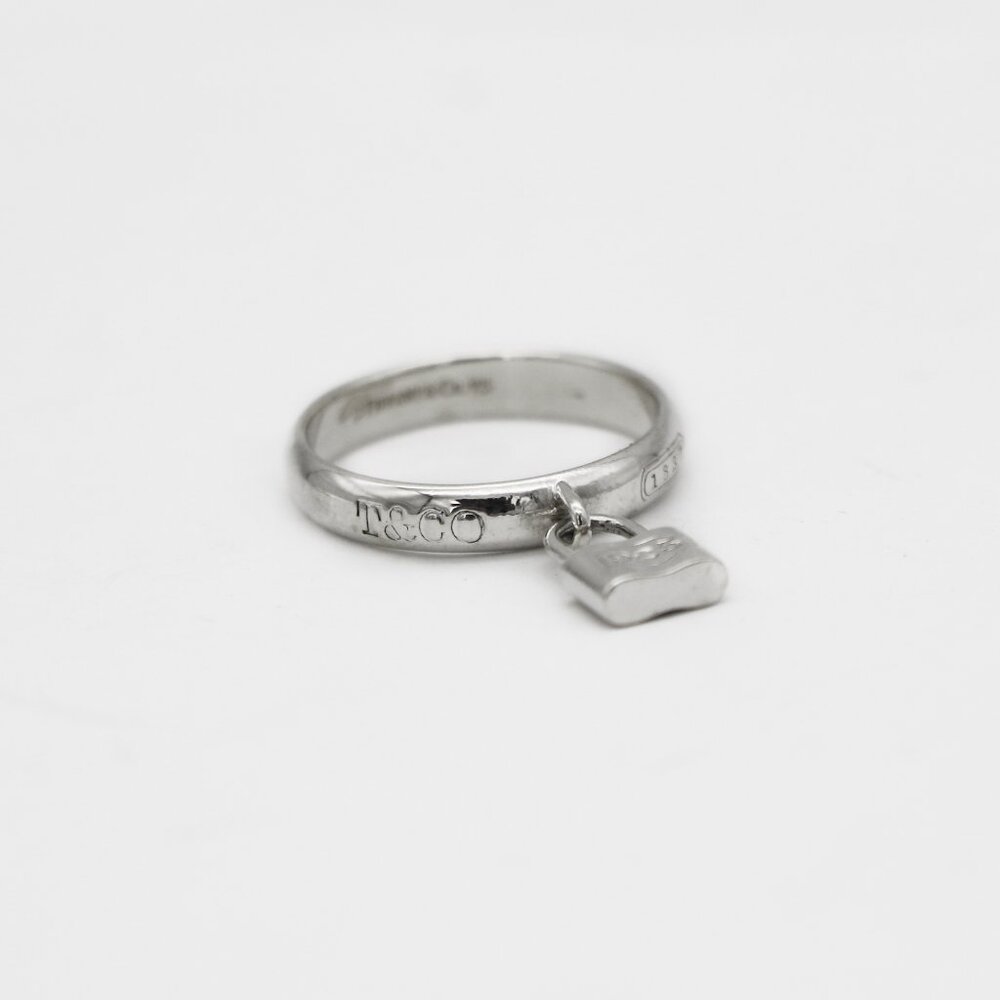 Tiffany & Co. 925 Silver 1837 PadLock Charm Ring Band